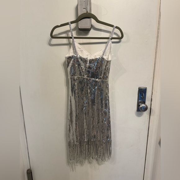 Lulu's Silver Glitter in the Air Silver Sequin Fringe Bodycon Dress - Picture 4 of 5
